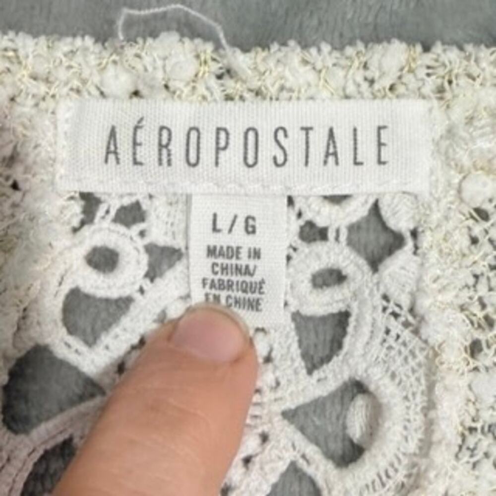 Aeropostale Cream Bouclé Lace Back Sweater Large - Picture 6 of 7